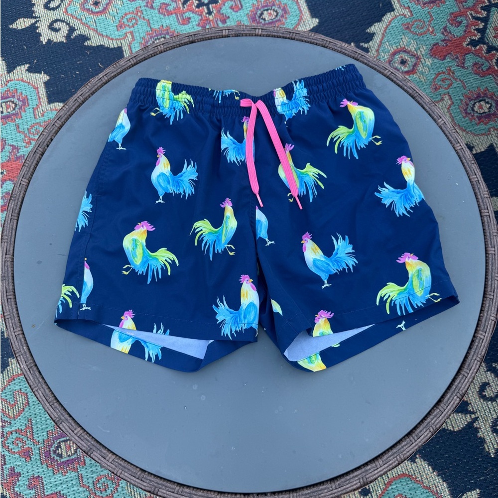 Chubbies Navy Swim Shorts with Tropical Print
